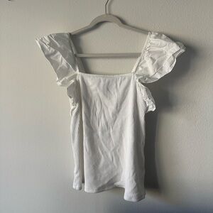 A New Day White Ribbed Shirt with Ruffle Sleeves XL